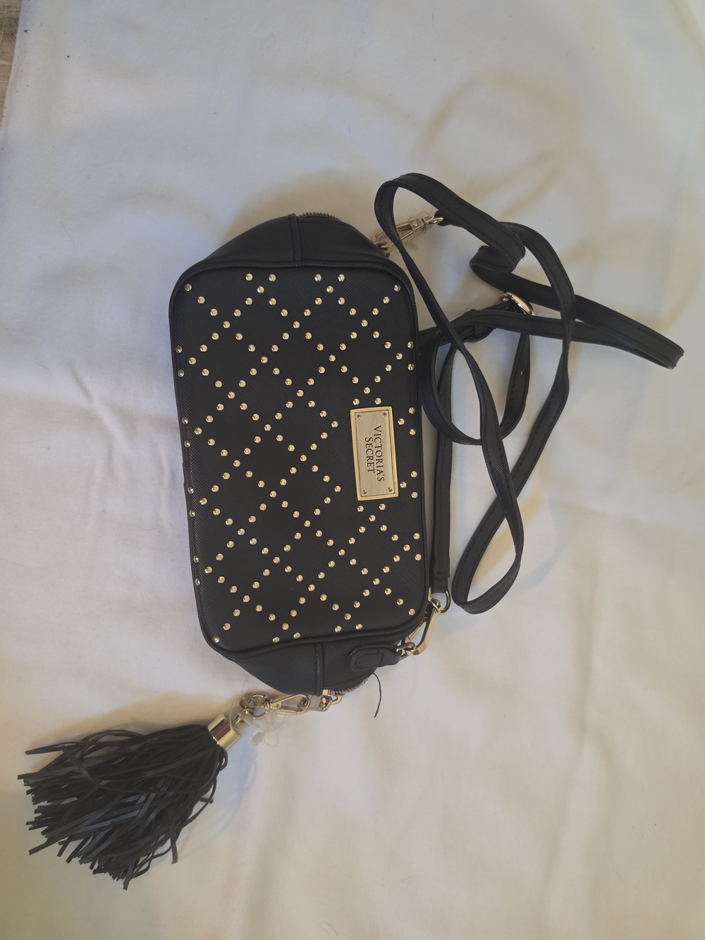 Victoria's Secret Black Studded Crossbody with Tassel Charm